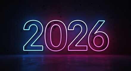 Futuristic neon glowing 2026 numbers
