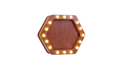 Hexagonal Marquee Light Mirror with Wood Grain