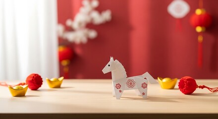 Artistic Paper Craft Horse Display Home Decor Creative Project Indoor Setting Close-up View Elegant Craftsmanship