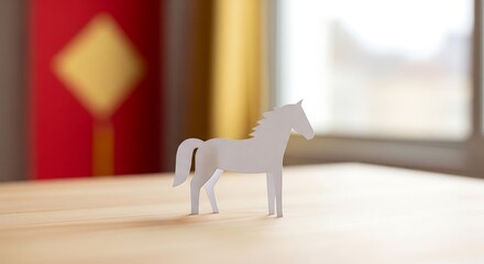Artistic Paper Craft of a Graceful Horse in a Cozy Indoor Setting Creative Hobby Showcase