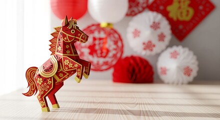Festive Paper Craft Horse Decoration Celebratory Event Home Decor Cozy Indoor Vibrant Concept
