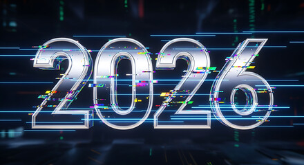 Futuristic neon glowing 2026 numbers