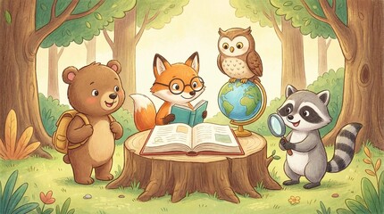Children education wildlife illustration, friendly style