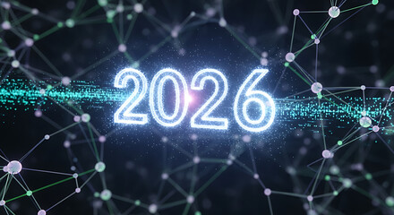 Futuristic neon glowing 2026 numbers