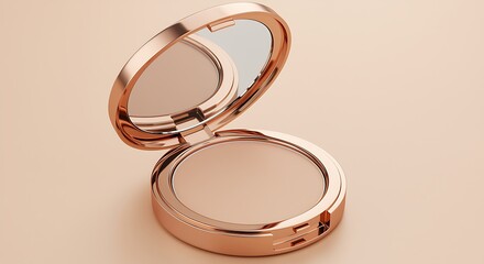 Opened gold makeup compact with mirror and cream foundation