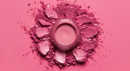 Pink makeup powder with a small jar in the center cosmetic