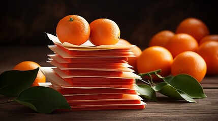 Chinese New Year food photo, fresh mandarin oranges presentation 