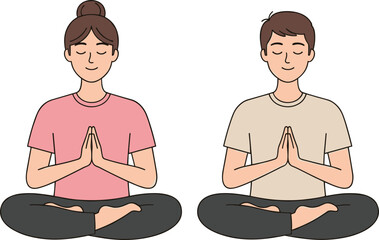 Man and Woman Practicing Yoga and Meditation in Lotus Pose IllustrationMan and Woman Practicing Yoga and Meditation in Lotus Pose Illustration