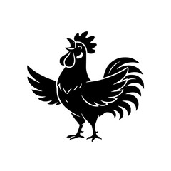 Silhouette illustration of a crowing rooster with open wings