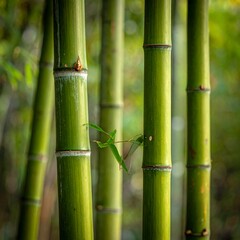 Fototapeta premium Close-up of vibrant green bamboo stalks in a lush forest setting, capturing natural beauty.