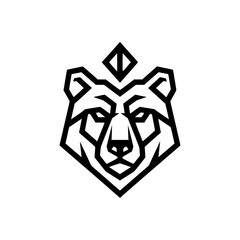 Modern geometric line art vector illustration of a powerful grizzly bear head.