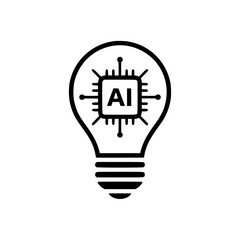 Vector illustration of a light bulb with an AI processor chip inside. Symbolizing smart ideas, future technology, machine learning, and digital creativity.