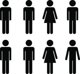 Men and Women Toilet Sign Human Figures Black Silhouette SetMen and Women Toilet Sign Human Figures Black Silhouette Set