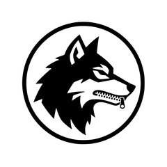 Obraz premium Wolf Head Logo with Zipper Mouth in Circle Frame.