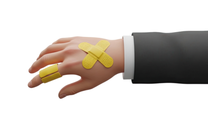 Hand with bandages and suit sleeve