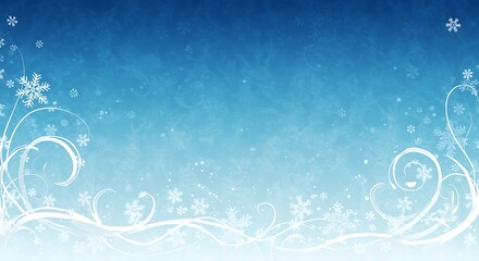 Blue Gradient Background with White Snowflakes and Swirls
