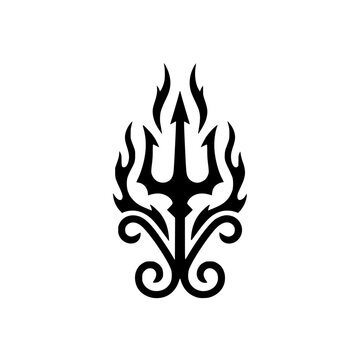 Tribal Trident Logo Design with Black Flame Ornament