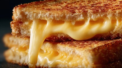 Close Up of a Delicious Grilled Cheese Sandwich with Melting Cheese and Crispy Toasted Bread