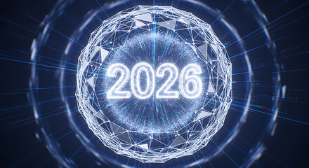 Futuristic neon glowing 2026 numbers