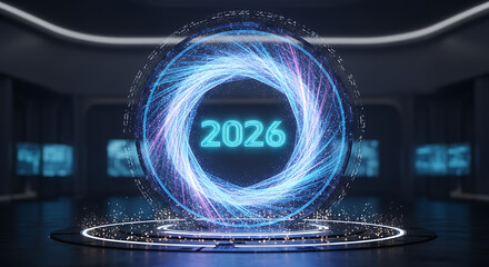 Futuristic neon glowing 2026 numbers