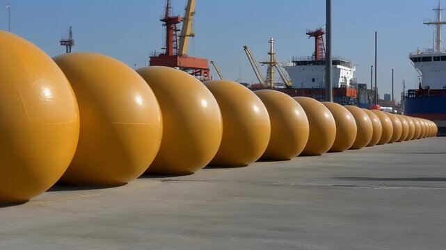 Yellow Buoys Along Dock, Marine Safety and Navigation Tools at Harbour Port