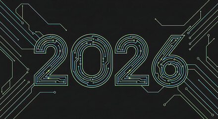 Futuristic neon glowing 2026 numbers