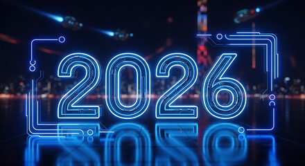 Futuristic neon glowing 2026 numbers