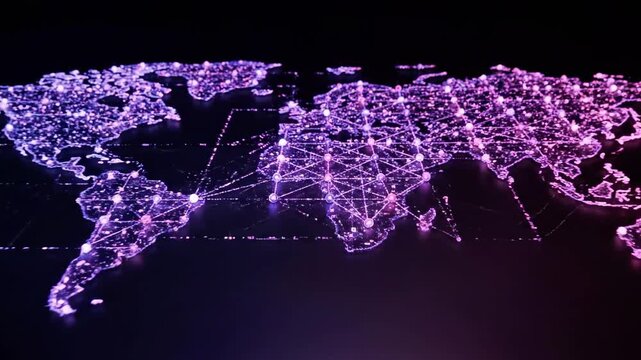 A purple network of interconnected lines and nodes on a dark background