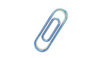 Obraz premium Iridescent Blue Paperclip on White Background