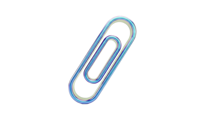 Iridescent Blue Paperclip on White Background