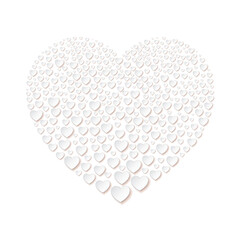 Many white heart shaped paper cut style in combined to form large heart on white background