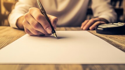 Close up of person's hands engaged in writing notes on paper with pen person writing notes on paper with a pen.