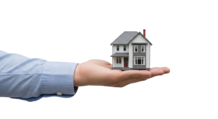 A hand holding a miniature house model png transparent