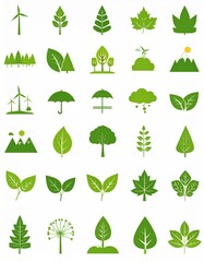 Collection of Green Eco-Friendly Nature Icons and Symbols for Design.