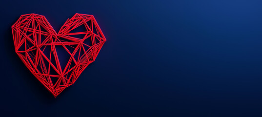 Red geometric heart on blue background love abstract design