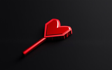 Red heart lollipop on black background love candy sweet