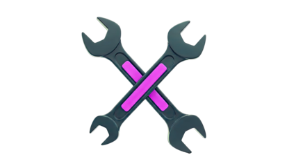 Two crossed wrenches with purple accents