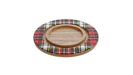 Wooden Tray with Tartan Fabric Accent