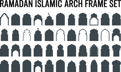 Ramadan islamic arch frame set collection of various islamic architectural elements on white background Vector illustration