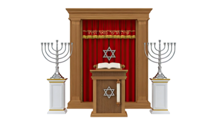 Synagogue Altar with Menorahs and Torah