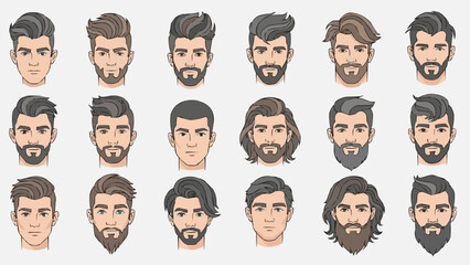 Collection of diverse male faces with various hairstyles and beards.