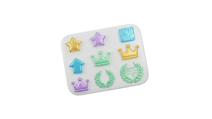 3D rendering of a white plastic mold for baking decorative crowns and stars