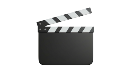 A 3D rendering of a clapperboard on a white background from a front viewpoint