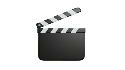 A 3D rendering of a clapperboard on a white background from a front viewpoint