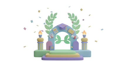 A 3d rendering of a vibrant archway with candles and leaves in a festive celebration