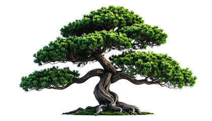 Traditional Japanese Bonsai Tree with Twisted Trunk Isolated on White Background