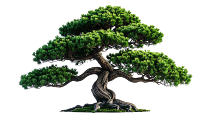 Traditional Japanese Bonsai Tree with Twisted Trunk Isolated on White Background