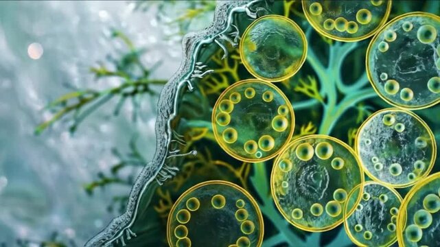 Close-up of Virus Cells in Liquid, Microscopic View of Cellular Virus, Virus Structure in the Biological Field