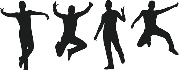 jumping people action pose vector silhouette set