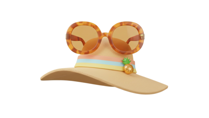 3D rendering of a stylish sunhat with sunglasses on a white background
